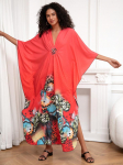 EDOLYNSA Bohemian Red Naiste &uuml;legabariidiline kaftan kaftan rannas, ujumistrikoo varjatud t&auml;isv&auml;rviline v&auml;rske kleit Moo Moo kleit Q1289 One Size mitmev&auml;rviline