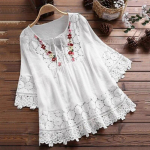 Suvine puuvillane linane &otilde;mmeldud pitspluus, naiste 2024 V-kaelusega lahtine valge s&auml;rk, naiste &otilde;&otilde;nes, vintage laineline varrukas 30659 5XL