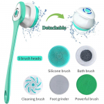 Elektriline vannihari USB Laetav kehapuhastaja Multifunktsionaalne puhastus Du&scaron;iharjapead Selg Kooriv eemaldatav k&auml;epide 1SET roheline