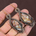 Natural Laguna Lace Agate Gemstone Copper Wire Wrap Gift Earring 3.07 s0a54