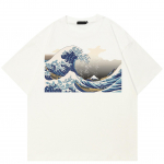 T&auml;navar&otilde;ivad Sea Wave Graphic Unisex T-s&auml;rk Puuvillane T-s&auml;rk Unisex Tops Tees Suvine l&uuml;hikeste varrukatega T-s&auml;rk S valge