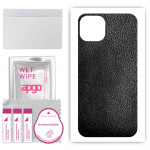 apgo kaitsev nahakleebis seljale, mis &uuml;hildub Apple iPhone 13-ga, &uuml;mbriskile, foolium, vin&uuml;&uuml;l &ndash; mustriga must nahk