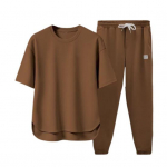 2 tk/komplekt Meeste Suvine Spordiriietus O-kaelusega L&uuml;hikeste Varrukatega T-s&auml;rk Elastse Paelv&ouml;&ouml;kohaga Laiade S&auml;&auml;rtega Pikad Dressip&uuml;ksid Komplekt &Uuml;hev&auml;rviline Vabaaja Riietus L aprikoosi