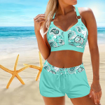 Naiste &otilde;lapaeltega ujumistrikoo ja mitmev&auml;rvilise triibulise tr&uuml;kiga bikiinidega l&uuml;hike ujumistrikoo 3XL