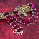 Kashmiri punasest rubiinist v&auml;&auml;riskividest ehted, 925 sterlingh&otilde;bedast k&auml;ev&otilde;ru ja kaelakee ehtekomplekt, k&auml;sitsi valmistatud ilusad ehtekomplektid naistele Adjustable With 8"-18" punane