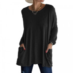 HNXC Naiste mood vabaaja suvekevadine &uuml;hev&auml;rviline printimine pikkade varrukatega O-kaelusega pluusid ja s&auml;rgid S must