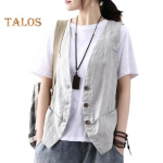 Lady Coat V kaelus &Uuml;herealine varrukateta &uuml;hev&auml;rviline n&ouml;&ouml;biga suletav Retro kardigan vest, igap&auml;evane kandmine vabaaja vestiga top M kohv