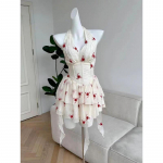 2024. aasta suvi, uus elegantne lilleline &otilde;htukleit naiste prantsuse vaba minikleit Korea magus V-kaelusega &otilde;huke &uuml;hes t&uuml;kis kleit Uus XS beež