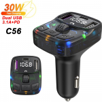 Bluetooth 5.3 auto FM saatja PD 30W topelt USB 4.2A kiirlaadija &uuml;mbritseva valgusega vabak&auml;e raadio modulaator MP3 m&auml;ngija tugi TF U ketas