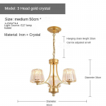 Crystal Rippvalgusti Luksuslik Postmodernistlik minimalistlik elutoa valgusti magamistoa s&ouml;&ouml;gitoa valgus 3 headlights kuld