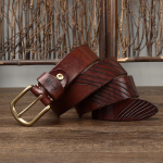 Nahast rihm Meeste k&auml;sitsi valmistatud nikerdatud trendikas ainulaadne vanaaegne ehtsast nahast puhtast lehmanahast vabaaja k&otilde;iksobiv messingist pandlaga teksarihm 100cm