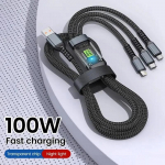Kolm-&uuml;hes 100 W 5A kiirlaadimise USB-t&uuml;&uuml;pi mikrokiirlaadija kaabel iPhone 15 14 Samsung Xiaomi Huawei jaoks 1.2m must