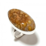 Fossil Coral Gemstone Handmade 925 Sterling Silver Jewelry Ring Size 7.5 y9j56