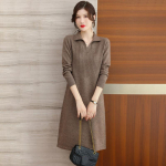 S&uuml;gistalvine kootud naiste kampsun kleit Uus mood Elegantne pullover, pikkade varrukatega alumine kleit, &uuml;hev&auml;rviline vabaaja rev&auml;&auml;riga kleidid naistele 1318 One Size tume khaki v&auml;rv