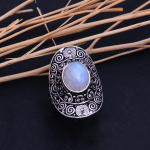 Natural Rainbow Moonstone Gemstone 925 Sterling Silver Ring Size 9.5 a2j45