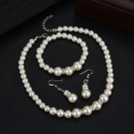 Women Pearl Necklaces Bangles Earrings Wedding Charm Jewelry Set Gift valge