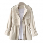 S&uuml;gistalvine naiste jope p&uuml;stine krae rinnataskud t&otilde;mblukuga suletav &otilde;huke v&ouml;&ouml;koht soliidne XXL beež