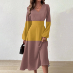 Naiste s&uuml;gis- ja talvine vabaajamoodne V-kaelusega pikkade varrukatega pikk kleit M