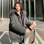 Moodne paks lahtine puuvillane mantel naistele &ndash; Korea stiilis karusnaha kraega parka l&uuml;hikestele lastele S roosa