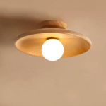 K&auml;sit&ouml;&ouml;na valmistatud puidust laelamp LED-valgustitega koridori, elutoa, sissep&auml;&auml;su, r&otilde;du jaoks &ndash; puidust plaadist rippvalgusti Diameter -18cm beež