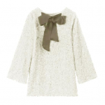 Naiste litritega kleit, suur vibu, kaunistustega, pikkade varrukatega A-joon avar pullover p&otilde;lve kohal S valge