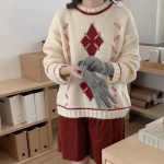 DAFIFY Naiste moe vabaaja s&uuml;gistalvise rombmustriga pikkade varrukatega kampsunid One Size