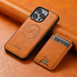 Magnetkaardipesa nahast rahakotikotid telefoni&uuml;mbrised iPhone 16 15 14 13 12 Pro Max Plus jaoks iPhone 12 Pro Max oranž