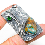 Natural Chrysocolla, Diopside Gemstone 925 Sterling Silver Pendant 2.64 j3w70
