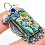 Natural Abalone Shell,Blue Topaz Gemstone 925 Sterling Silver Pendant 2.25 w5m40