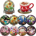 8 tk/komplekt teemantmaalitud taime-lillepilte rannas&otilde;idulaevade komplekt koos hoidjaga DIY rannaalus algajatele ja t&auml;iskasvanutele, kunsti- ja k&auml;sit&ouml;&ouml;tarbed, kingitus 8PCS/Set
