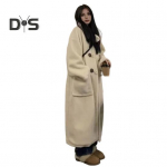 Naiste talvejope kapuutsiga Paks fliis puhas v&auml;rvi sarve n&ouml;&ouml;biga, pikad varrukad keskmise pikkusega k&uuml;lmakindel pealisriided kooli v&auml;lisjope M kohv