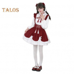 Cosplay Kleit Lolita Neiu Stiilis Rollim&auml;ngu Kleit L&auml;bil&otilde;ikega R&otilde;hutus Kontrastv&auml;rvi Tutt Vibu Kaunistus Volditud A-l&otilde;ikeline Minikleit Uusaasta Peo Kost&uuml;&uuml;m XXL veinipunane v&auml;rv