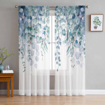 Kevadine vesiv&auml;rvi taim Eukaliptuse lehed T&uuml;llkardinad Elutoa K&ouml;&ouml;gi Akna Kaunistus &Scaron;ifoon Voile L&auml;bipaistev Kardin W135 x H115cm x1&Rod Pocket white