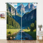 2tk 3D loodusliku maastikuga prinditud kardinapuu taskukardinad, poolpimendavad dekoratiivsed kardinad elutuppa magamistoa kontorisse 2x50W130H(CM)&rod pocket