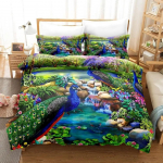 Loom Paabulind 3D Voodipesu Komplekt Maastik Tekikoti Komplektid Tekk Voodipesu Kingitus &Uuml;heinimese Kahekohaline Kuningas &Uuml;hekohaline Suurus Luksuslik Mood Roheline AU Queen 210x210cm