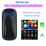 2024. aasta uus Mini CarPlay ja Android Auto juhtmega ja juhtmevaba adapteriga RGB V&auml;rviline Smart AI Box auto OEM-raadio USB-pistik Universaalne juhtmega Carplay autodele