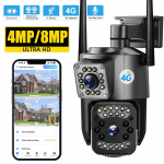 8MP 4G SIM-kaardiga Kaamera Kahe objektiiviga V&auml;li PTZ IP-kaamerad &Ouml;&ouml;n&auml;gemine Turvav&otilde;imalus CCTV videovalve 4MP 4G Camera valge