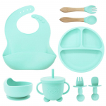 Laste silikoonist &otilde;htus&ouml;&ouml;gitaldrikukomplekt s&ouml;&ouml;ma&otilde;ppimiseks, kahvel, lusikas, toidulisand, iminapp, kauss, kukkumis- ja p&otilde;letusvastane eight piece set