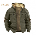 Meeste termojope kapuutsiga, n&ouml;&ouml;riga pikkade varrukatega &uuml;hev&auml;rviline taskutega jakk, lukuga suletav Palus vooder Sportlik mantel L armee roheline v&auml;rv