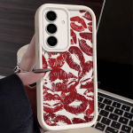 Samsung S25 S22 Ultra Plus S24 S23 S21 S20 Fe A16 A15 A55 A35 A54 A56 A36 A56 p&otilde;rutuskindel tumepunase huule mustriga silikoonist pehme kukkumisvastane kate. Samsung A36 5G