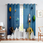 2 tk Joonisfilmist Kosmonaut Astronaut Armas Kardin, Poiste T&uuml;drukute Toa Taevarakett Planeet Kardinad Magamistoa Elutoa Akna Kaunistuseks W50xH160(CM)x2pcs&Rod Pocket
