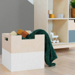 Bo&icirc;te de rangement en bois - benlemi - mod&egrave;le 2 - blanc et couleur bois naturel - 33 x 33 x 37 cm