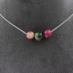 Pierres et Min&eacute;raux. Collier 3 perles Oeil de Tigre Fuschia Bicolore 8 mm. Chaine en acier Collier femmes, hommes. Taille personnal