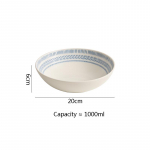 Sinise triibuga keraamiline s&uuml;gav kauss salati jaoks, paks supikauss, pastakausid, serveerimiskausid, restoranin&otilde;ud, glasuurialune v&auml;rv