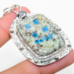 K2 Blue Azurite, White Topaz 925 Sterling Silver Jewelry Pendant 2.56 l6t34