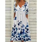 Fashion Plus Size Elegant print V-kaelusega naiste n&ouml;&ouml;pidega kleit l&uuml;hikeste varrukatega vabaaja kleidid naistele suvevintage taskuga lilleline naiste kleit 26378 M