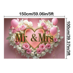 1 tk Romantiline Mr & Mrs S&uuml;damekujuline Pulmataust,Roosa&Valge Roosi B&auml;nner,Sise-&V&auml;lispeo Dekoratsioon,Pulmadekoratsioonid 150*100cm