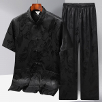 Tang &Uuml;likond Meeste J&auml;&auml;siidist L&uuml;hikeste Varrukatega S&auml;rk &Uuml;likond Keskealised ja Eakad Uus Hiina Hanfu Isa ja Vanaisa Hommikuv&otilde;imlemine Tai Chi &Uuml;likond Suvi XXXL must