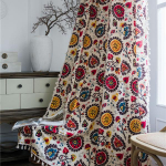 Boheemlaste v&auml;ikese aknaga k&ouml;&ouml;gikardin Maaelu stiilis elutuba poolvarjutatud laheaknaga viimistletud kardinatooted W150xL160CM(Top Pocket)