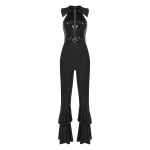 Naiste disko jumpsuit s&auml;ravate litritega, varrukateta kellap&otilde;hjadega disain, strasskividega O-r&otilde;ngas aktsendid 70ndate teemapidudeks M